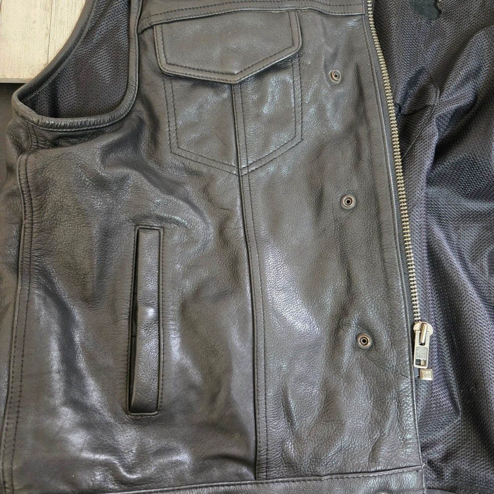 Mens First Classics Leather Riding Biker Vest Black Concealed Pockets Size XXL - Picture 11 of 16
